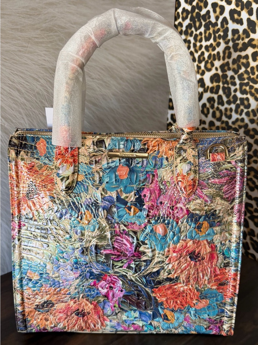 Brahmin Caroline Lasso Leather Bag NWT Flowers Galore! A beauty! Wrapped straps!